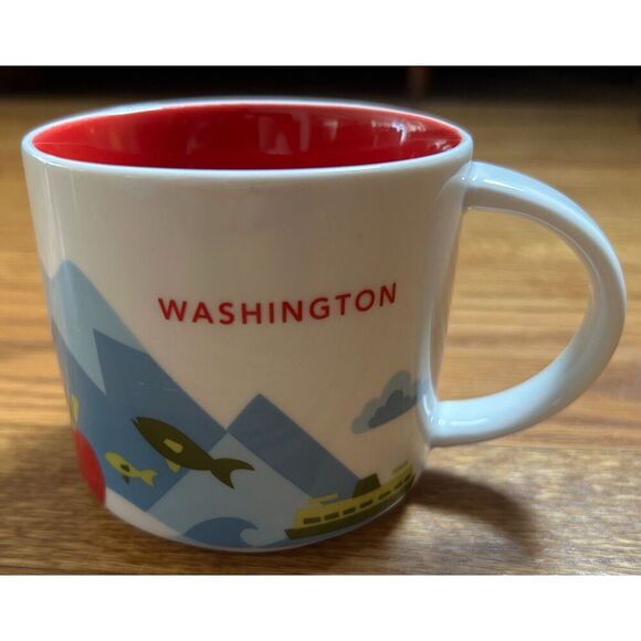 Starbucks Other - Starbucks Mug 2016 Washington State 14oz Coffee Cup You Are Here Bike Salmon Red